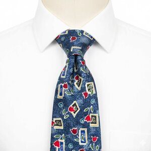Bill Blass Silk Tie Abstract Art Floral Tulip Flowers Blue Red Green